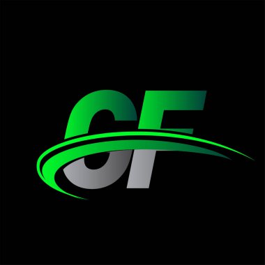 İlk harf GF logotype şirketi ismi yeşil ve siyah Swoosh tasarımı. iş ve şirket kimliği için vektör logosu.