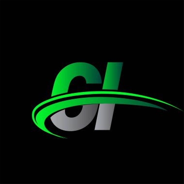 İlk harf GI logotype şirketi ismi yeşil ve siyah Swoosh tasarımı. iş ve şirket kimliği için vektör logosu.