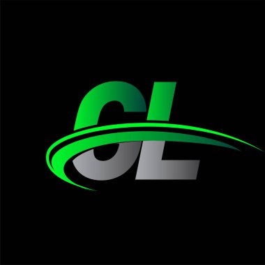 İlk harf GL logotype şirket adı yeşil ve siyah swoosh tasarımı. iş ve şirket kimliği için vektör logosu.