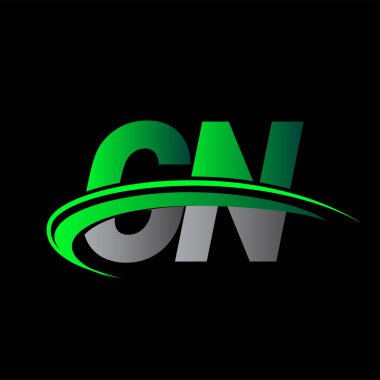 İlk harf GN logotype şirketi ismi yeşil ve siyah Swoosh tasarımı. iş ve şirket kimliği için vektör logosu.