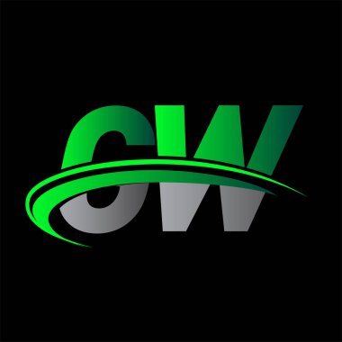 İlk harf GW logotype şirketi ismi yeşil ve siyah Swoosh tasarımı. iş ve şirket kimliği için vektör logosu.
