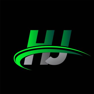 İlk harf HJ logotype şirketinin adı yeşil ve siyah Swoosh tasarımı. iş ve şirket kimliği için vektör logosu.