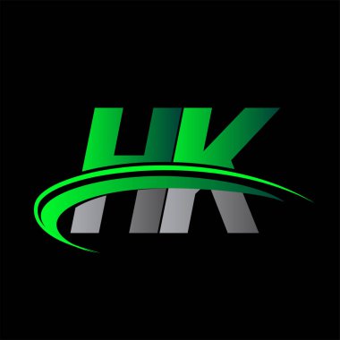 İlk harf HK logotype şirketi ismi yeşil ve siyah swoosh tasarımı. iş ve şirket kimliği için vektör logosu.