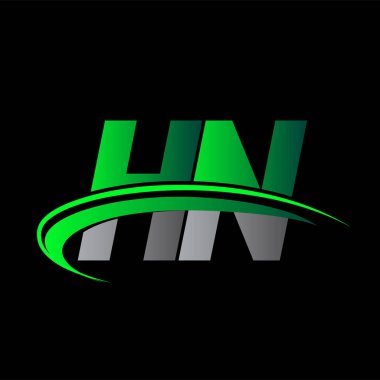 İlk harf HN logotype şirketinin adı yeşil ve siyah Swoosh tasarımı. iş ve şirket kimliği için vektör logosu.