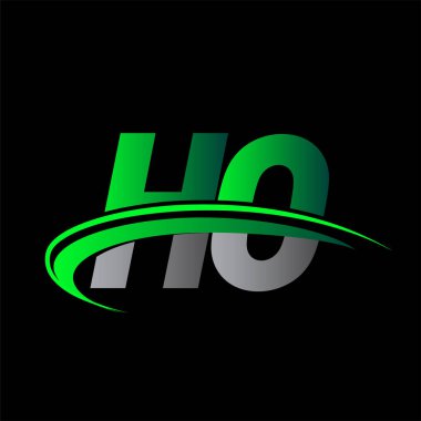 İlk harf HO logotype şirketi adı yeşil ve siyah Swoosh tasarımı. iş ve şirket kimliği için vektör logosu.