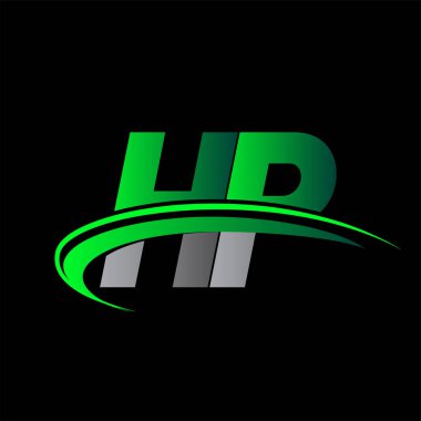 İlk harf HP logotype şirketi ismi yeşil ve siyah Swoosh tasarımı. iş ve şirket kimliği için vektör logosu.