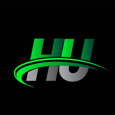 İlk harf HU logotype şirketi ismi yeşil ve siyah Swoosh tasarımı. iş ve şirket kimliği için vektör logosu.