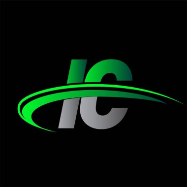 İlk harf IC logotype şirketi ismi yeşil ve siyah Swoosh tasarımı. iş ve şirket kimliği için vektör logosu.
