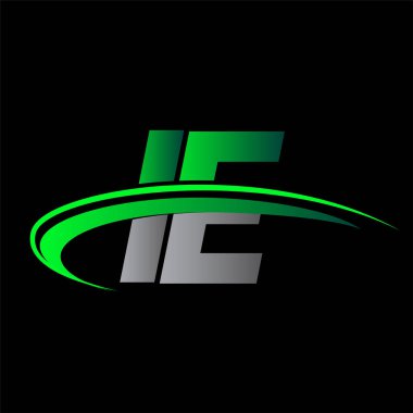 İlk harf IE logotype şirket adı yeşil ve siyah swoosh tasarımı. iş ve şirket kimliği için vektör logosu.