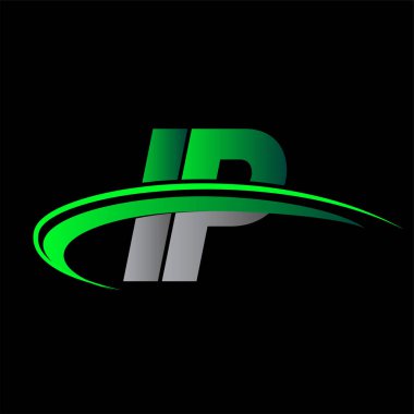 İlk harf IP logotype şirketi ismi yeşil ve siyah Swoosh tasarımı. iş ve şirket kimliği için vektör logosu.