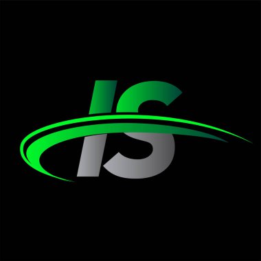 İlk harf logotype şirketi ismi. Renkli yeşil ve siyah Swoosh tasarımı. iş ve şirket kimliği için vektör logosu.