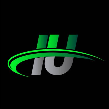 İlk harfi IU logotype şirketi. Renkli yeşil ve siyah Swoosh tasarımı. iş ve şirket kimliği için vektör logosu.