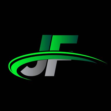İlk harf JF logotype şirket adı yeşil ve siyah swoosh tasarımı. iş ve şirket kimliği için vektör logosu.