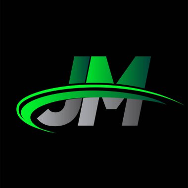 İlk harf JM logotype şirket adı yeşil ve siyah swoosh tasarımı. iş ve şirket kimliği için vektör logosu.