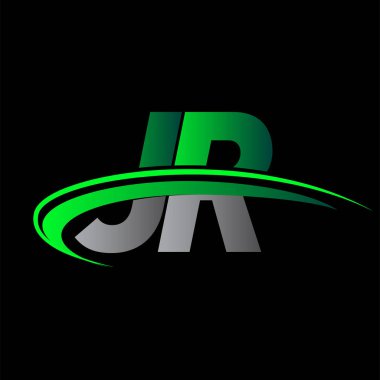 İlk harf JR logotype şirketinin adı yeşil ve siyah Swoosh tasarımı. iş ve şirket kimliği için vektör logosu.