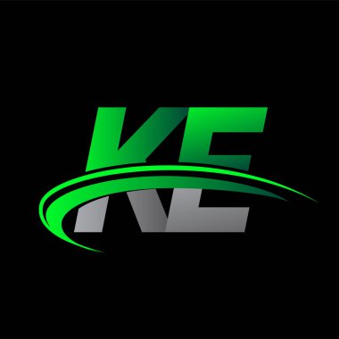 İlk harf KE logotype şirket adı yeşil ve siyah Swoosh tasarımı. iş ve şirket kimliği için vektör logosu.