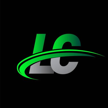 İlk harf LC logotype şirket adı yeşil ve siyah swoosh tasarımı. iş ve şirket kimliği için vektör logosu.