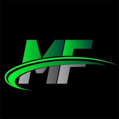 İlk harf MF logotype şirketi ismi yeşil ve siyah Swoosh tasarımı. iş ve şirket kimliği için vektör logosu.
