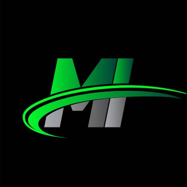 İlk harf MI logotype şirketi ismi yeşil ve siyah Swoosh tasarımı. iş ve şirket kimliği için vektör logosu.
