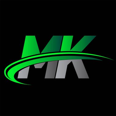İlk harf MK logotype şirketi ismi yeşil ve siyah Swoosh tasarımı. iş ve şirket kimliği için vektör logosu.
