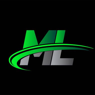 İlk harf ML logotype şirket adı yeşil ve siyah swoosh tasarımı. iş ve şirket kimliği için vektör logosu.