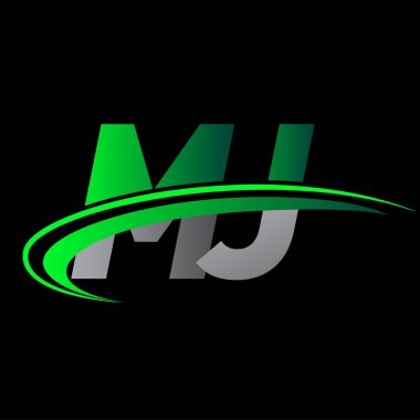 İlk harf MJ logotype şirketi adı yeşil ve siyah Swoosh tasarımı. iş ve şirket kimliği için vektör logosu.