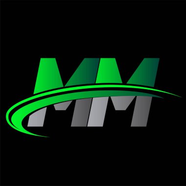 İlk harf MM logotype şirketi ismi yeşil ve siyah Swoosh tasarımı. iş ve şirket kimliği için vektör logosu.