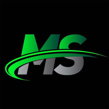 İlk harf MS logotype şirket adı yeşil ve siyah Swoosh tasarımı. iş ve şirket kimliği için vektör logosu.