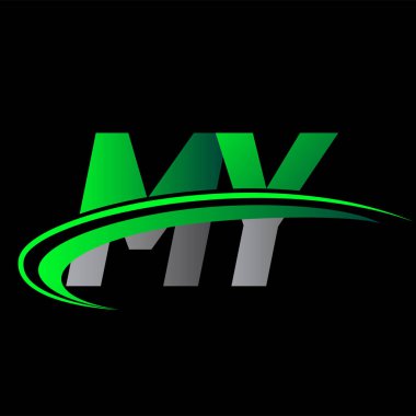 İlk harf Benim logotype şirketimin adı Renkli yeşil ve siyah Swoosh tasarımı. iş ve şirket kimliği için vektör logosu.