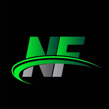 İlk harf NF logotype şirket adı yeşil ve siyah swoosh tasarımı. iş ve şirket kimliği için vektör logosu.