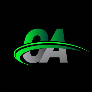İlk harfi OA logotype şirketi. Renkli yeşil ve siyah Swoosh tasarımı. iş ve şirket kimliği için vektör logosu.
