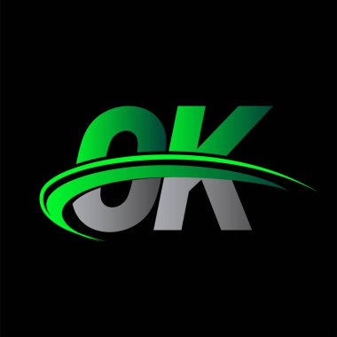 İlk harf OK logotype şirketi ismi yeşil ve siyah Swoosh tasarımı. iş ve şirket kimliği için vektör logosu.