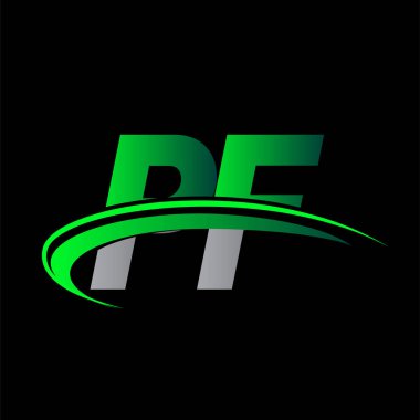 İlk harf PF logotype şirket adı yeşil ve siyah swoosh tasarımı. iş ve şirket kimliği için vektör logosu.
