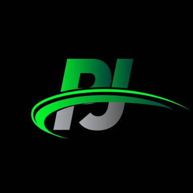 İlk harf PJ logotype şirket adı yeşil ve siyah swoosh tasarımı. iş ve şirket kimliği için vektör logosu.