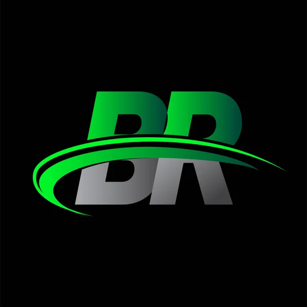 Första Bokstaven Logotyp Företagsnamn Färgad Grön Och Svart Swoosh Design — Stock vektor