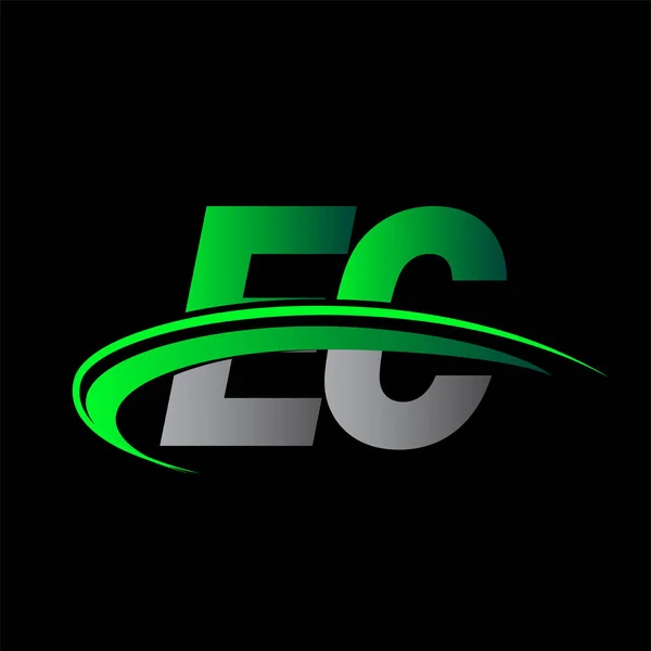 最初的字母Ec标志型公司的名称是彩色绿色和黑色的Swoosh设计 企业和公司标识的矢量标识 — 图库矢量图片