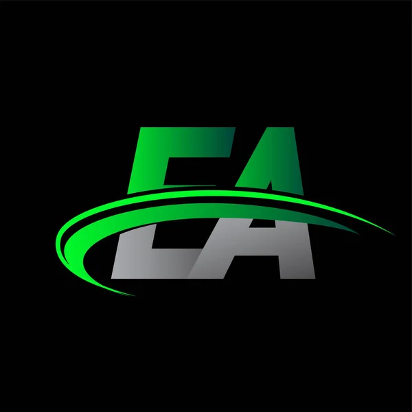 Letra Inicial Del Logotipo Nombre Empresa Color Verde Negro Swoosh — Vector de stock