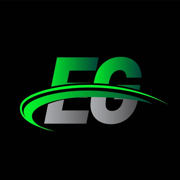 Lettre Initiale Logotype Entreprise Nom Coloré Vert Noir Swoosh Design — Image vectorielle
