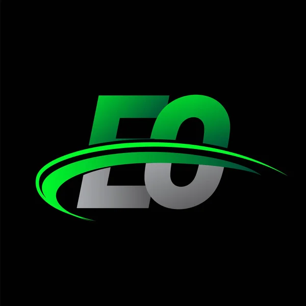 最初的字母Eo标志类型公司的名称颜色为绿色和黑色的Swoosh设计 企业和公司标识的矢量标识 — 图库矢量图片