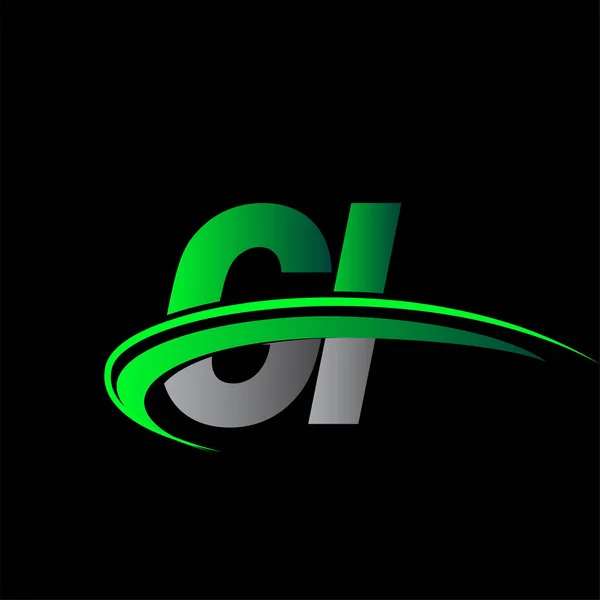Letra Inicial Logotipo Nombre Empresa Color Verde Negro Swoosh Diseño — Archivo Imágenes Vectoriales
