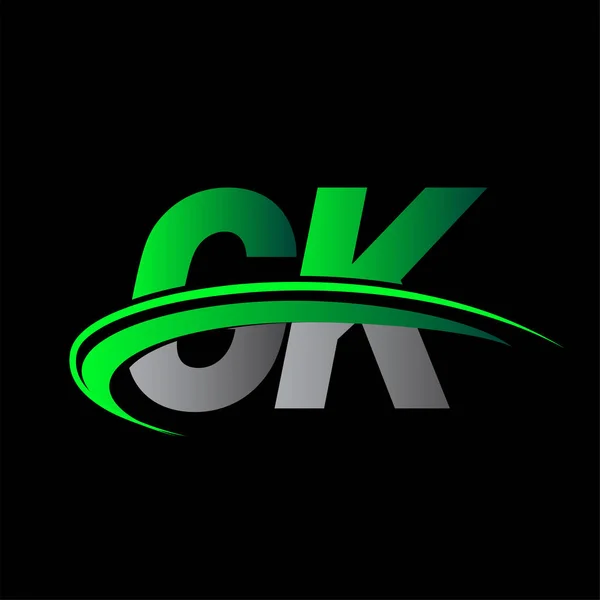 最初的字母Gk标志公司的名称是彩色绿色和黑色的Swoosh设计 企业和公司标识的矢量标识 — 图库矢量图片