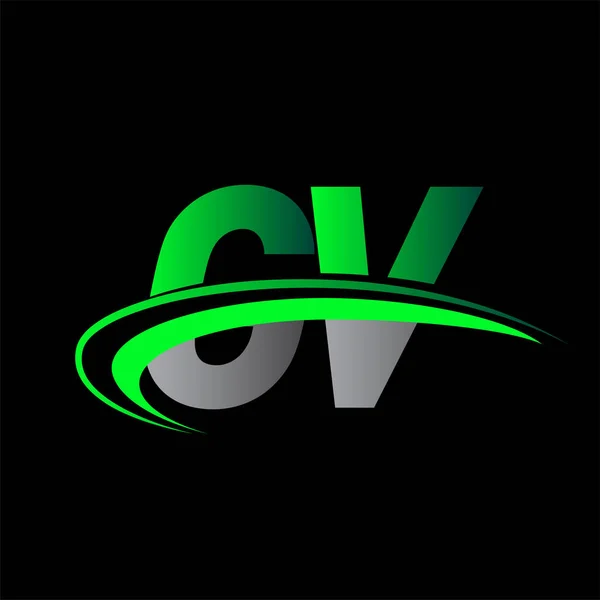 最初的字母Gv标志公司的名称是彩色绿色和黑色的Swoosh设计 企业和公司标识的矢量标识 — 图库矢量图片
