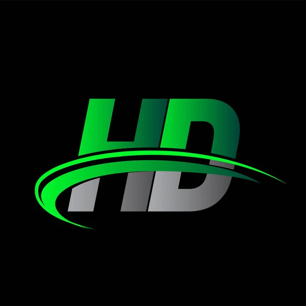 Första Bokstaven Logotyp Företag Namn Färgad Grön Och Svart Swoosh — Stock vektor