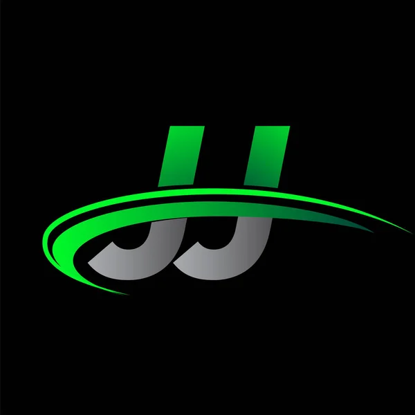 Lettre Initiale Logotype Entreprise Nom Coloré Vert Noir Swoosh Design — Image vectorielle