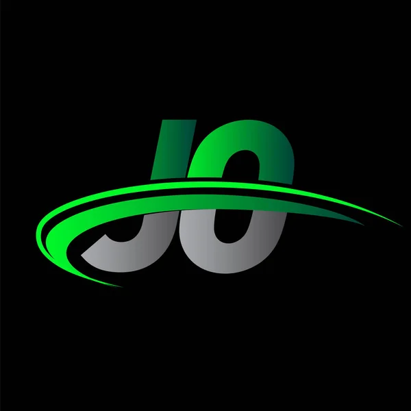 Początkowy List Logotyp Nazwa Firmy Kolorowe Zielone Czarne Swoosh Projekt — Wektor stockowy
