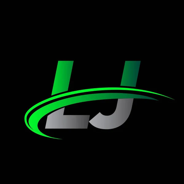 Lettera Iniziale Logotipo Nome Della Società Colore Verde Nero Swoosh — Vettoriale Stock