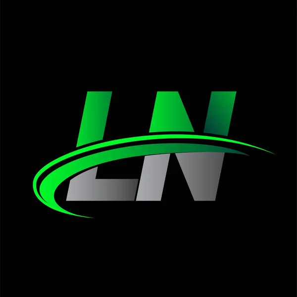 最初的字母Ln标识公司的名称是彩色绿色和黑色的Swoosh设计 企业和公司标识的矢量标识 — 图库矢量图片