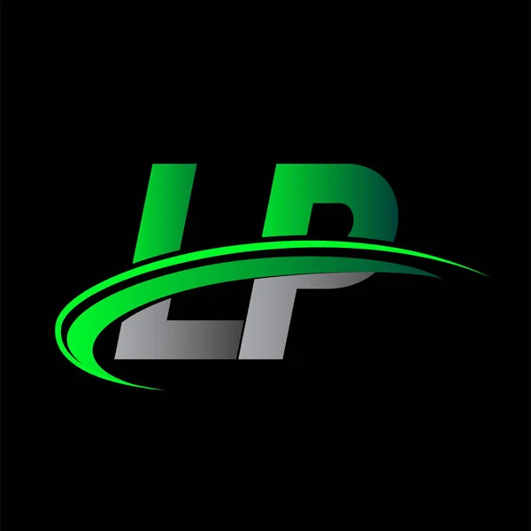 Letra Inicial Logotipo Nome Empresa Colorido Design Swoosh Verde Preto — Vetor de Stock