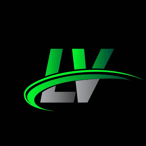 Carta Inicial Logotipo Empresa Nome Colorido Verde Preto Design Swoosh — Vetor de Stock