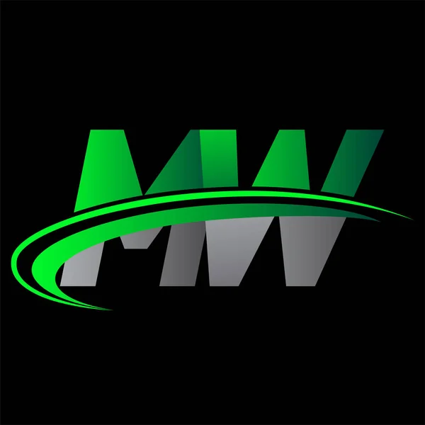 最初的字母Mw标识公司的名称是彩色绿色和黑色的Swoosh设计 企业和公司标识的矢量标识 — 图库矢量图片